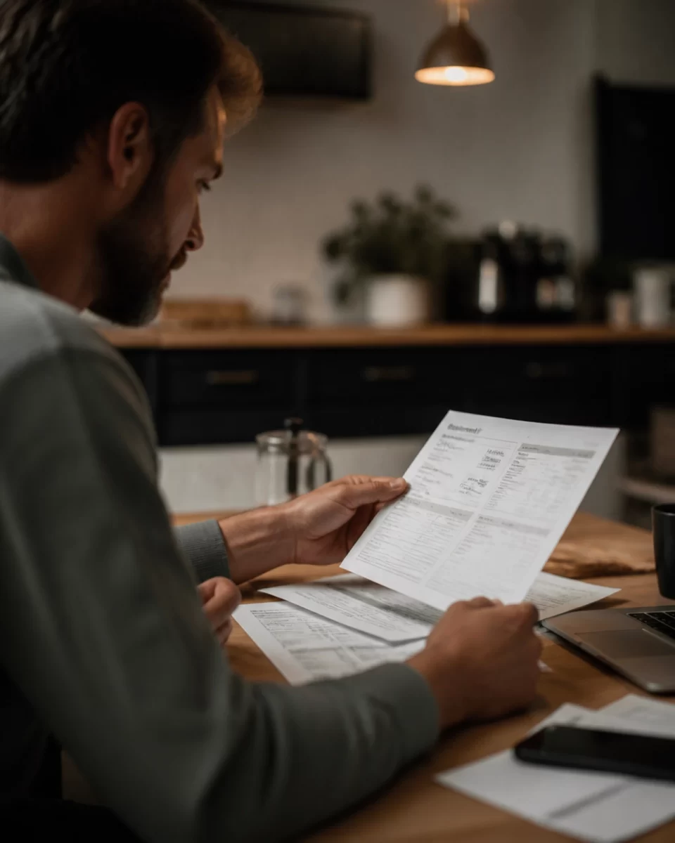 Concerned parent looking at financial paperwork