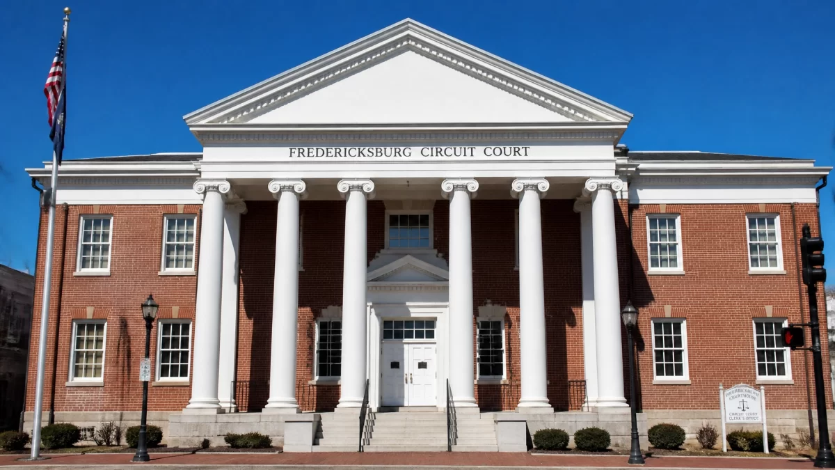 The historic exterior of the Fredericksburg Circuit Court building.