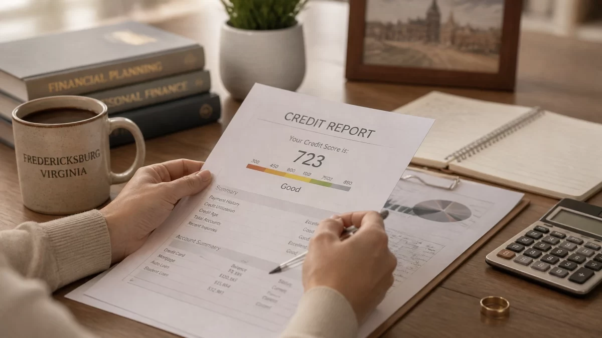 Reviewing credit report and wedding ring