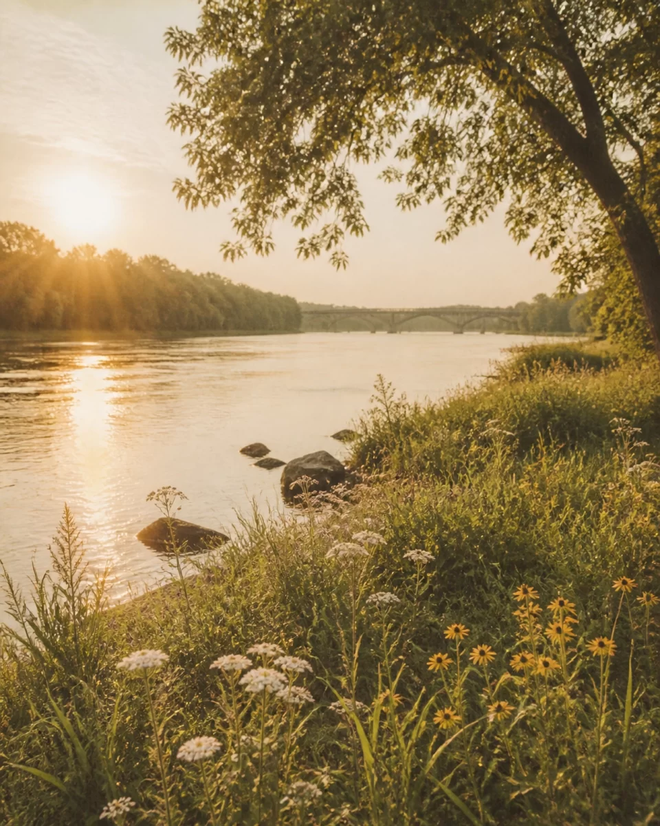 The peaceful Rappahannock River in Fredericksburg, symbolizing the transition through the divorce process.