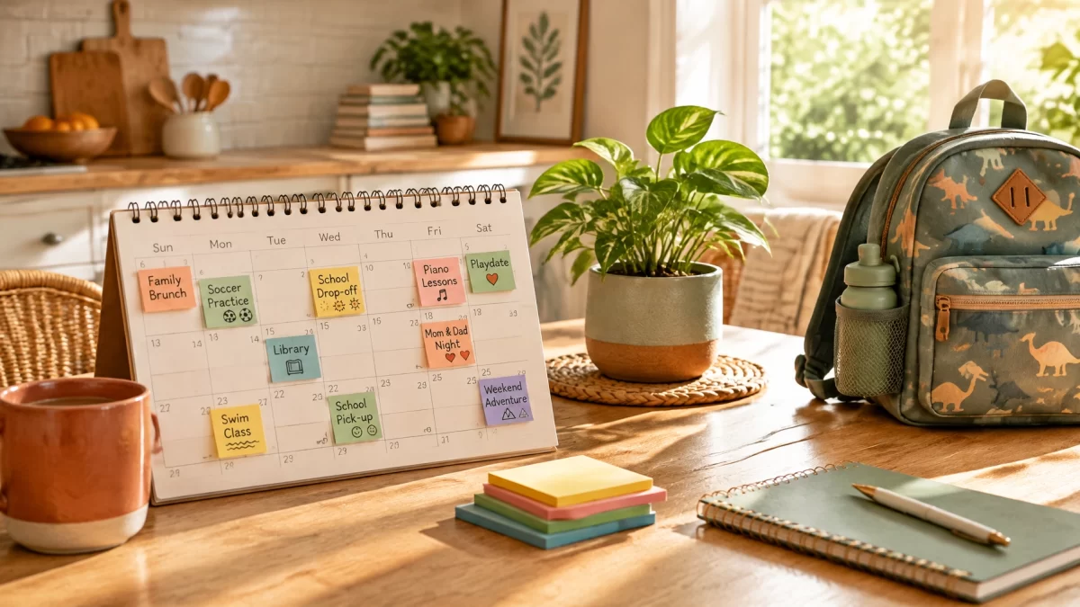 Organized family calendar, child
