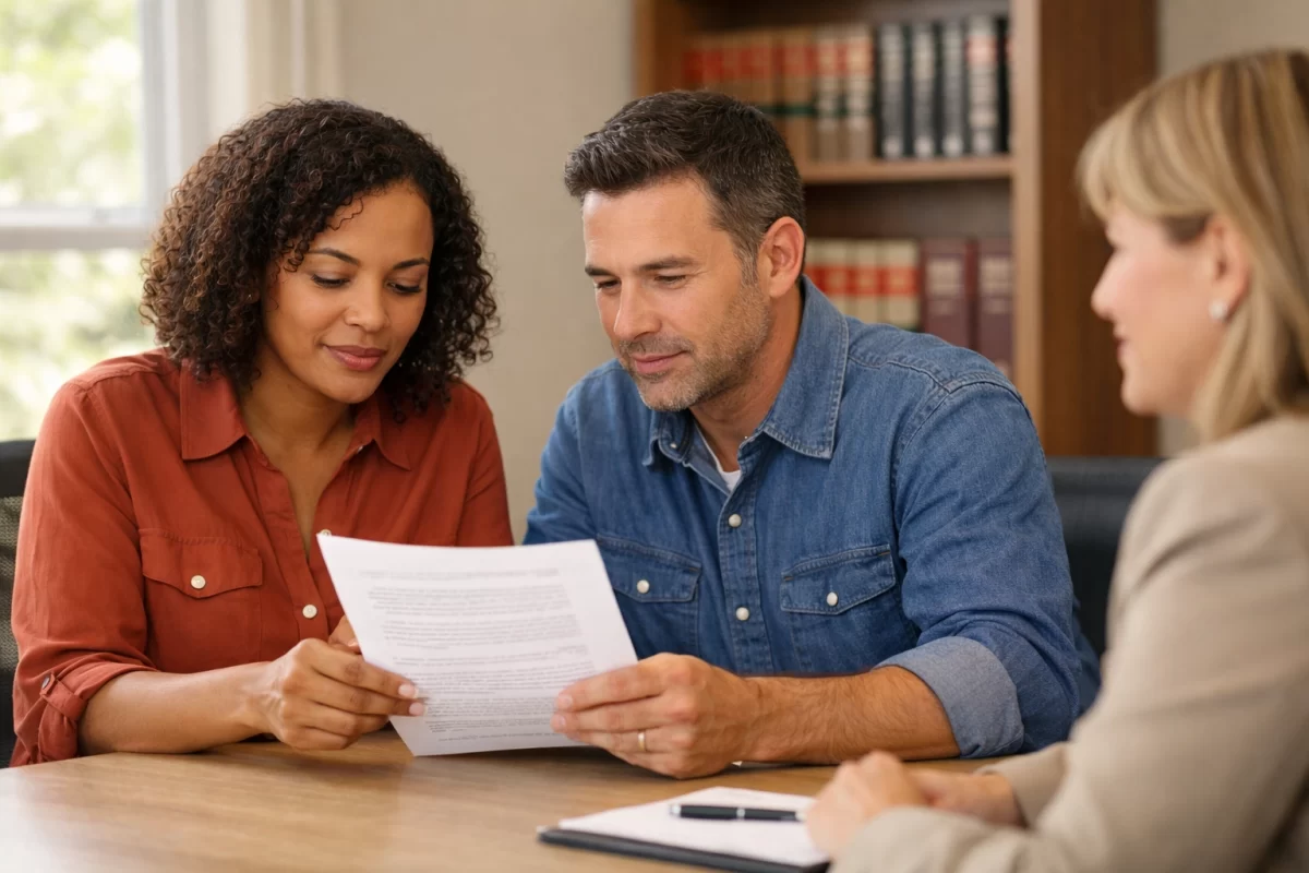 Parents meeting with family law attorney to discuss child support modification agreement in Virginia