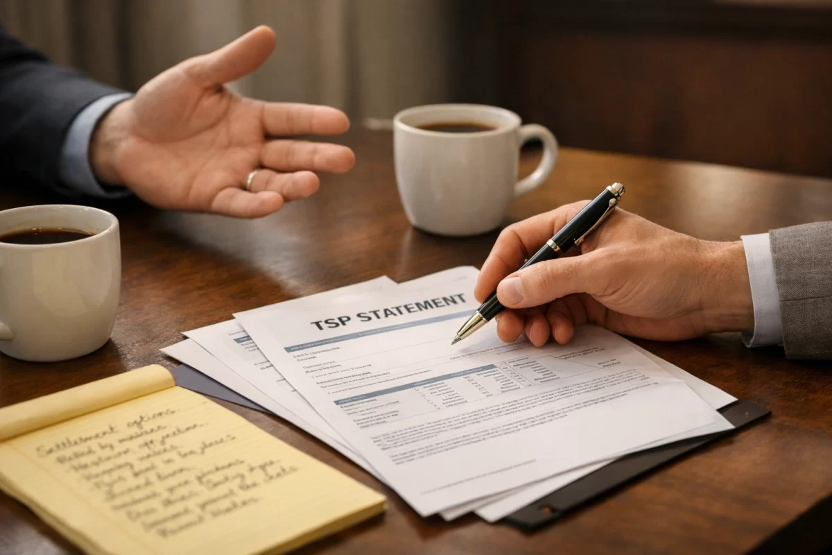Divorce mediation with TSP division documents and collaborative negotiation